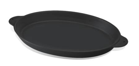 15.5x29.5cm Fish Plate, with integral metal handles. Black silk matt enamel coat resulting in an excellent surface finish