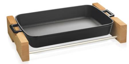 22x30cm Black Enamel  Rectangular Dish and wooden service stand