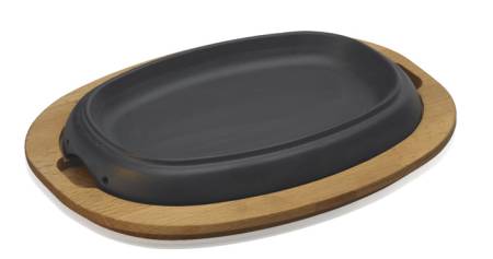 2.5x19cm Oval Hot Plate and wood service platter
